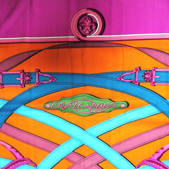 ❤️51X49 CAVALCADOUR Equestrian 100% SILK TWILL Made in France Piano Shawl Scarf - Picture 5 of 11